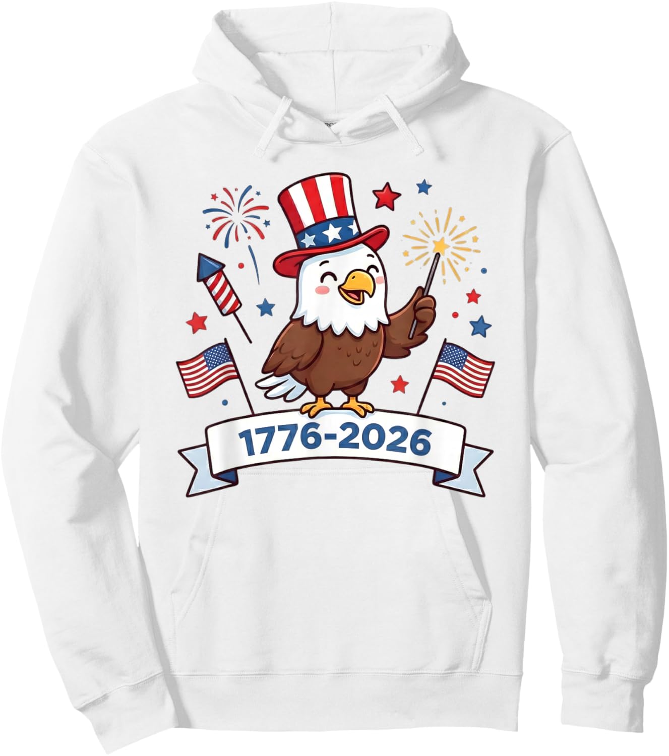 Eagle Fireworks 1776 2026 July 4th 250th Birthday Kids Hoodie - Hoodie | White