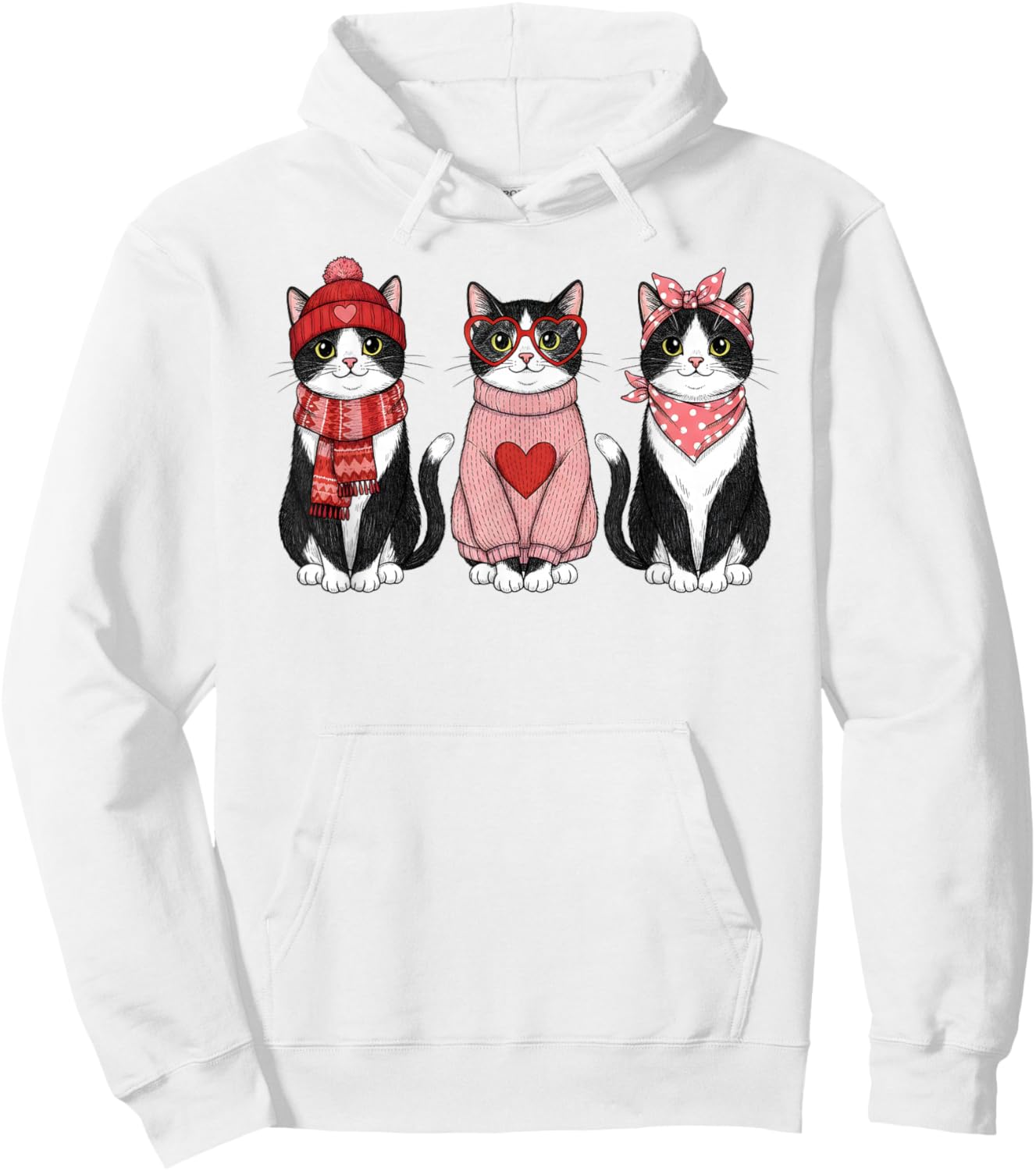 Retro Tuxedo Cat Cute Valentine Hoodie - Hoodie | White