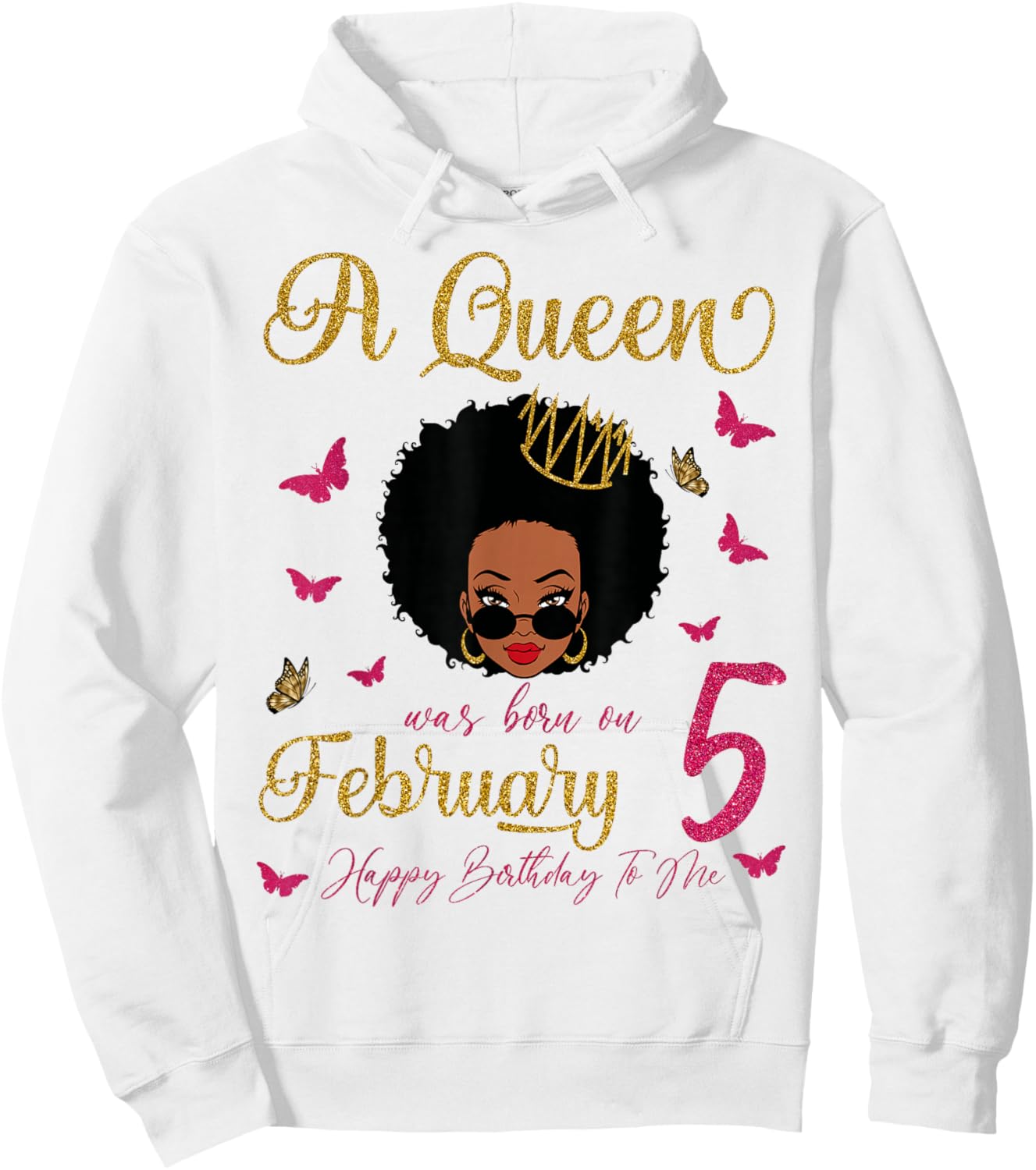 A Queen was Born On February 5 Black Queen Afro Hair Queen Hoodie - Hoodie | White