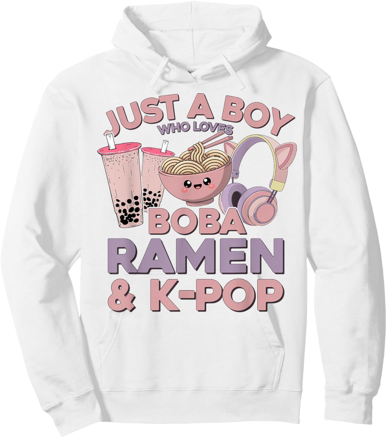 Ramen Kpop Just A Boy Who Loves Boba Ramen & K-Pop K Pop Boy Hoodie - Hoodie | White