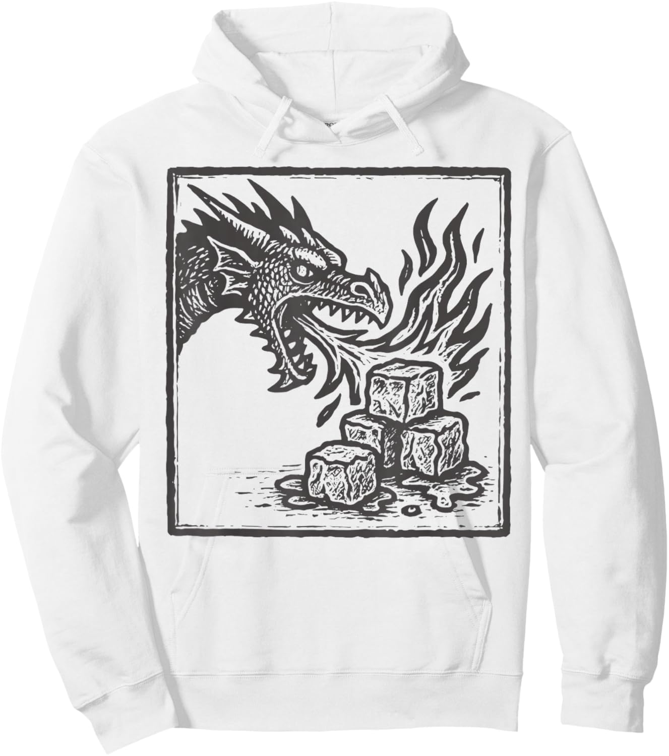 Dragon Breathing Fire on Ice Cubes Fantasy Hoodie - Hoodie | White