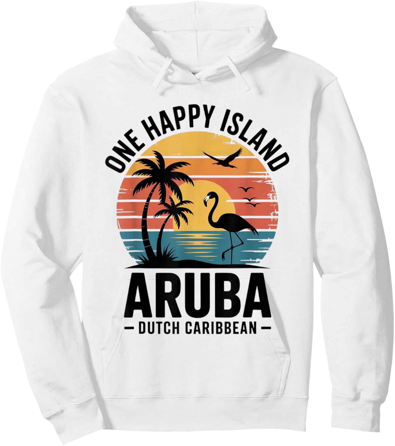 Aruba One Happy Island Flamingo Sunset Retro Vintage Beach Hoodie - Hoodie | White