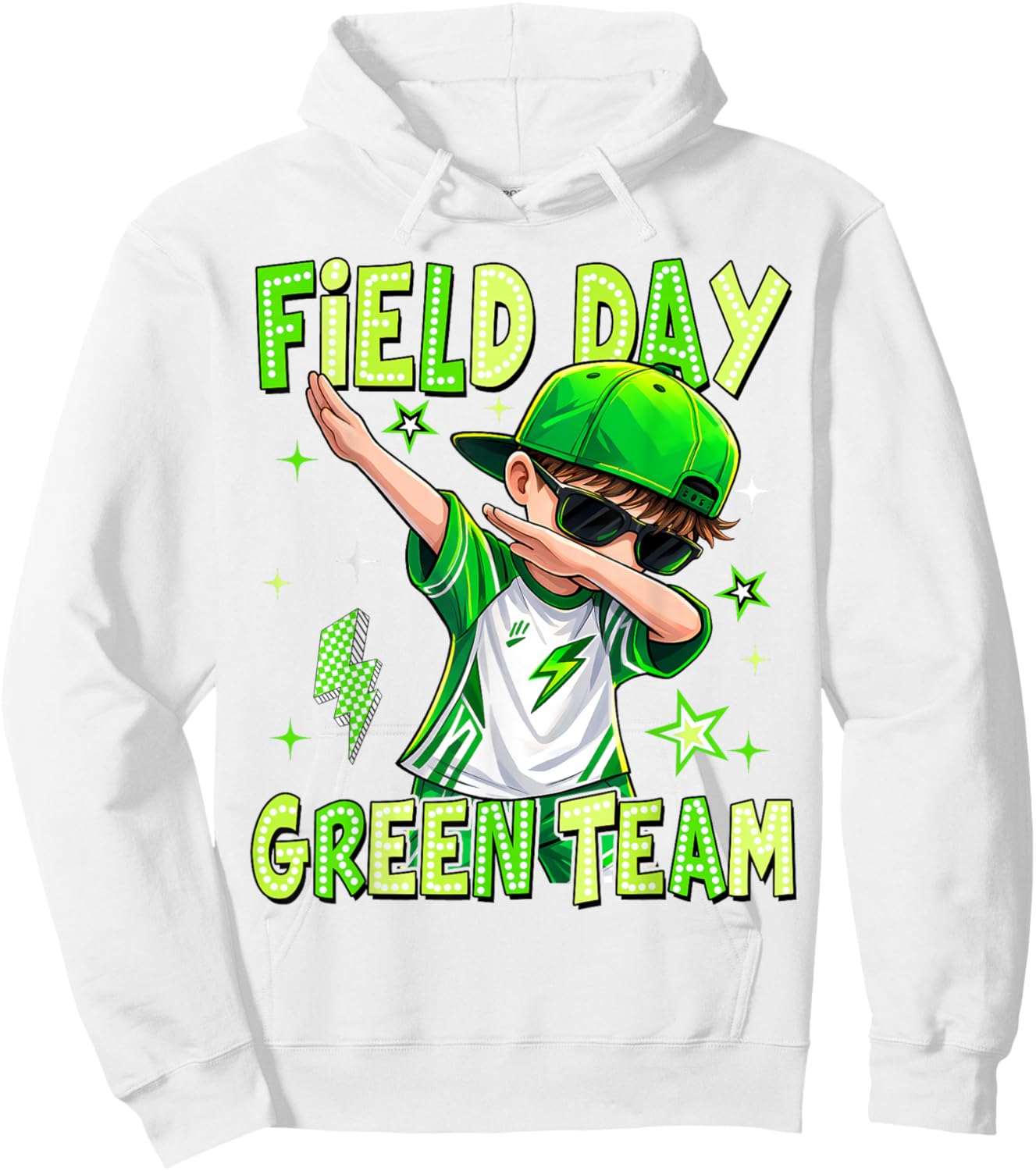 Field Day Green Team Dabbing Boys Kids Games Field Trip Fun Hoodie - Hoodie | White
