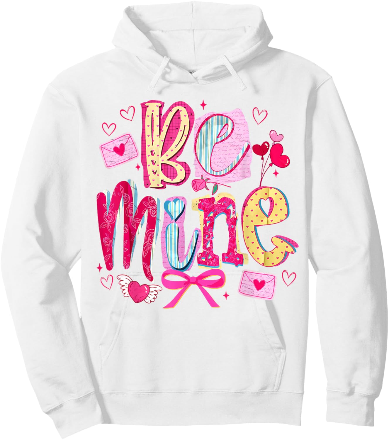 Pink Be Mine Vintage Coquette Bow Hearts Valentine Cupid Hoodie - Hoodie | White