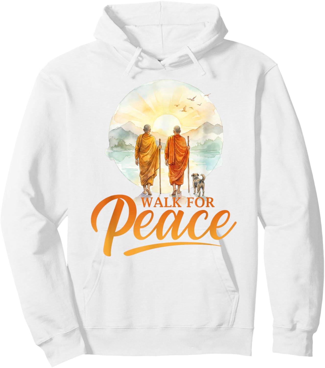 Walk for Peace Monks with Aloka Dog Minimalist Zen Art Hoodie - Hoodie | White