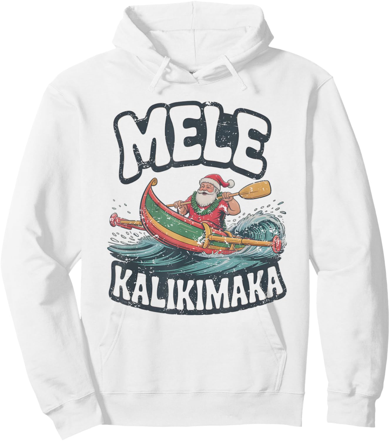 Mele Kalikimaka Santa Outrigger Canoe Retro Hawaii Surf Hoodie - Hoodie | White