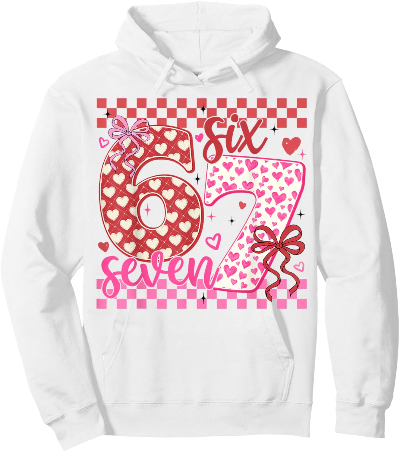 Valentine 67 Funny Six Seven Meme Coquette Bow Women Kid Hoodie - Hoodie | White