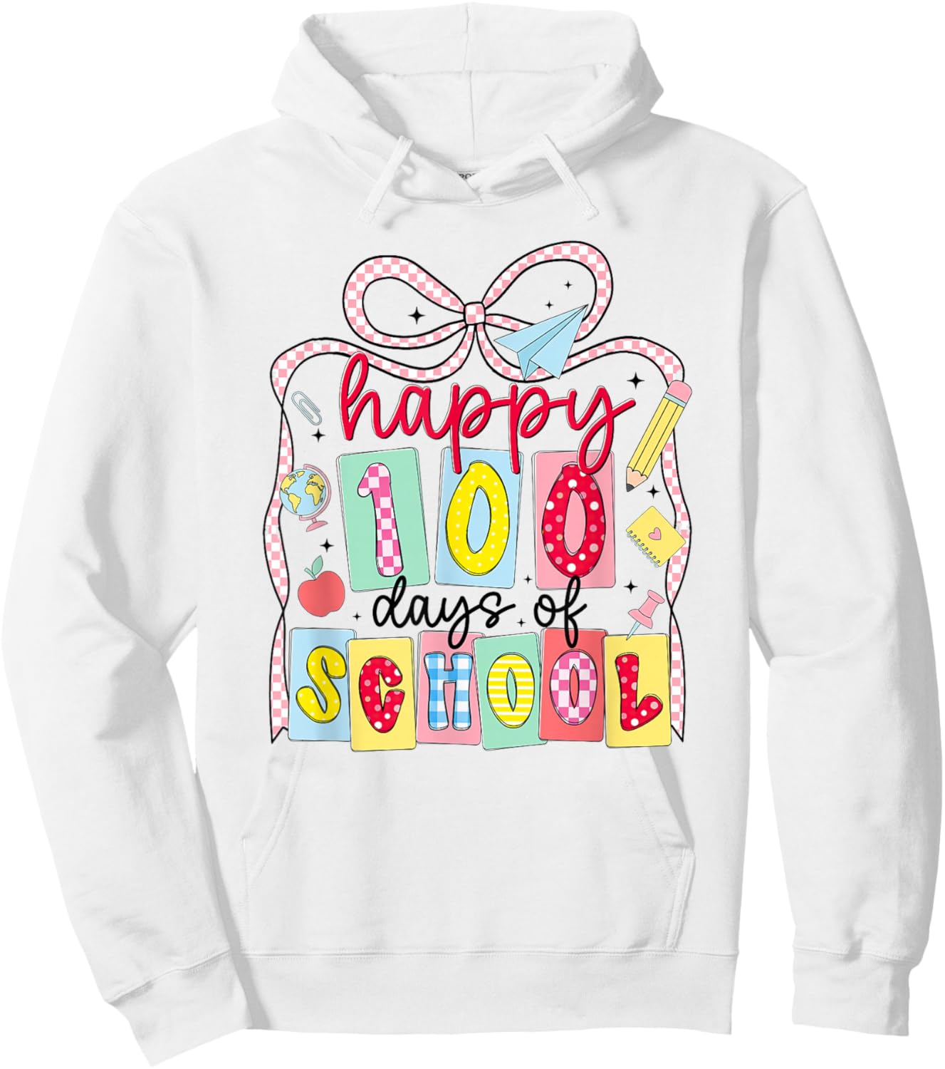 Happy 100 Days of School Coquette Bow Teacher Girl 100th Day Hoodie - Hoodie | White