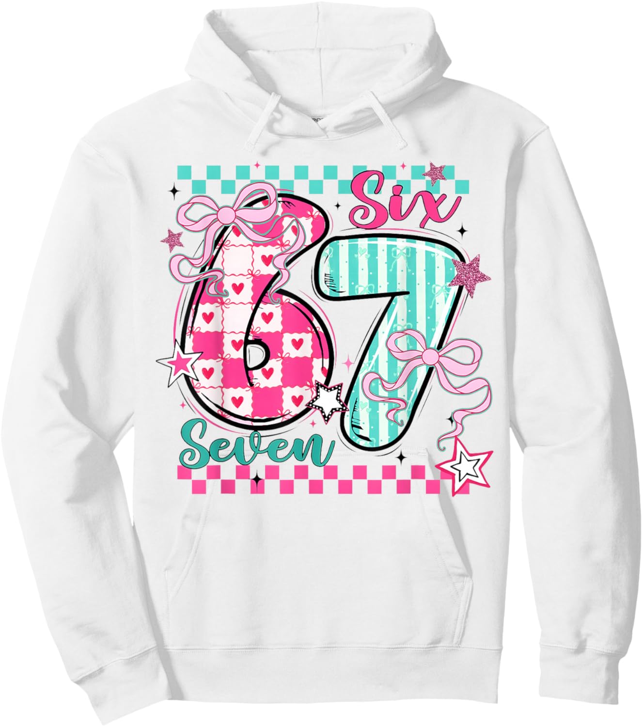 Valentine Six Seven 6 7 Coquette Bow Meme Heart Women Girl Hoodie - Hoodie | White