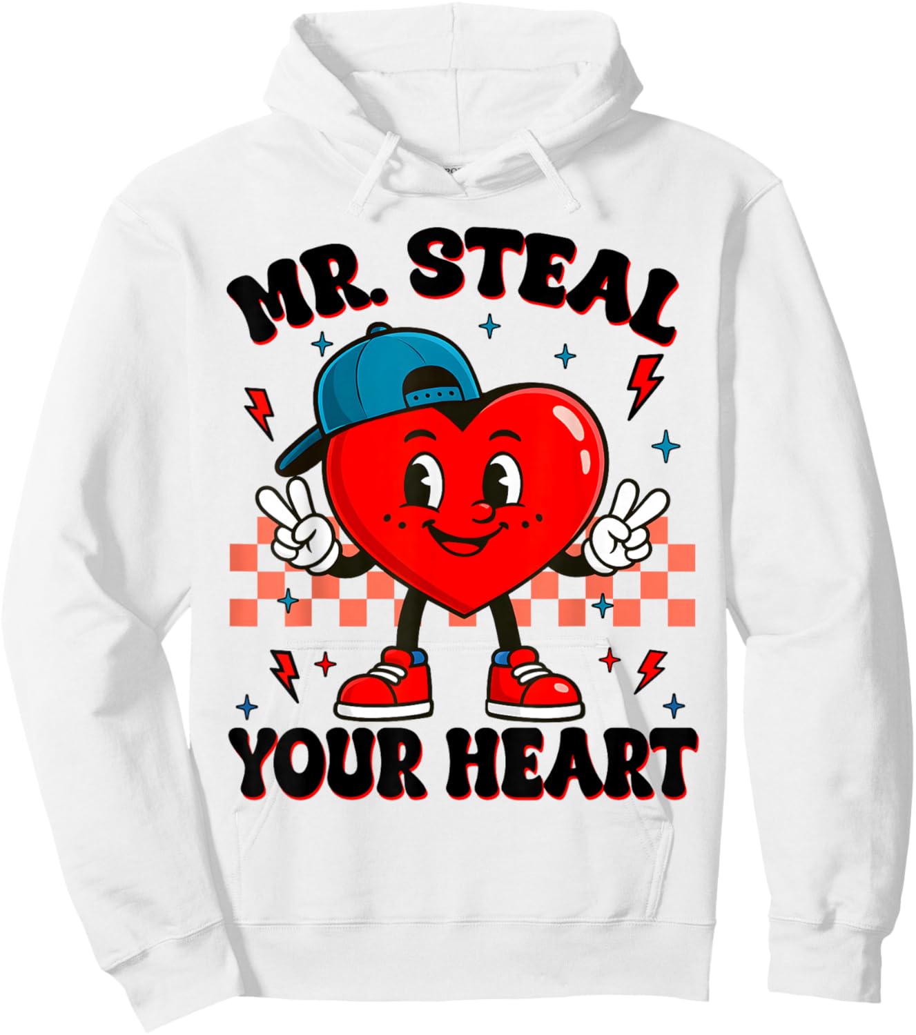 Valentine Vibe Hearts Peace Sign Funny Toddler Boy Kid Hoodie - Hoodie | White