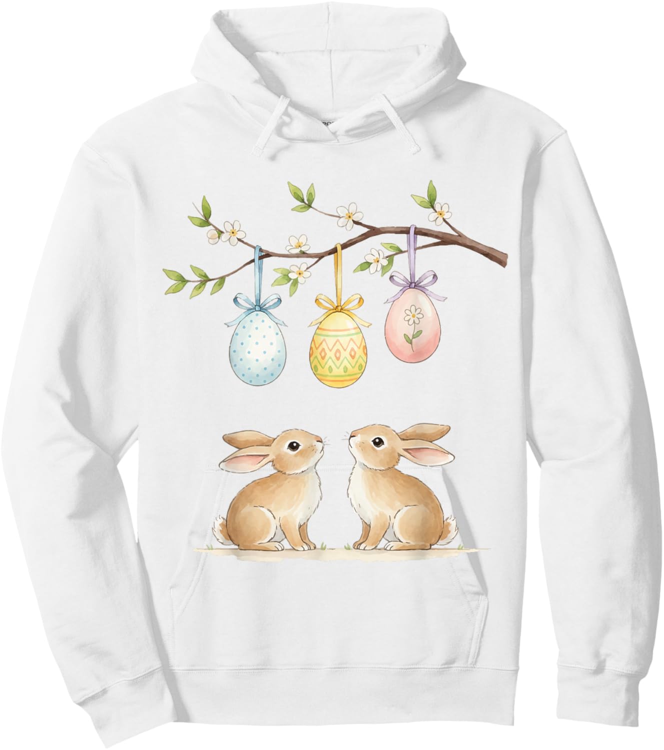Cute Easter Bunny Pastel Eggs Spring Holiday Design Hoodie - Hoodie | White