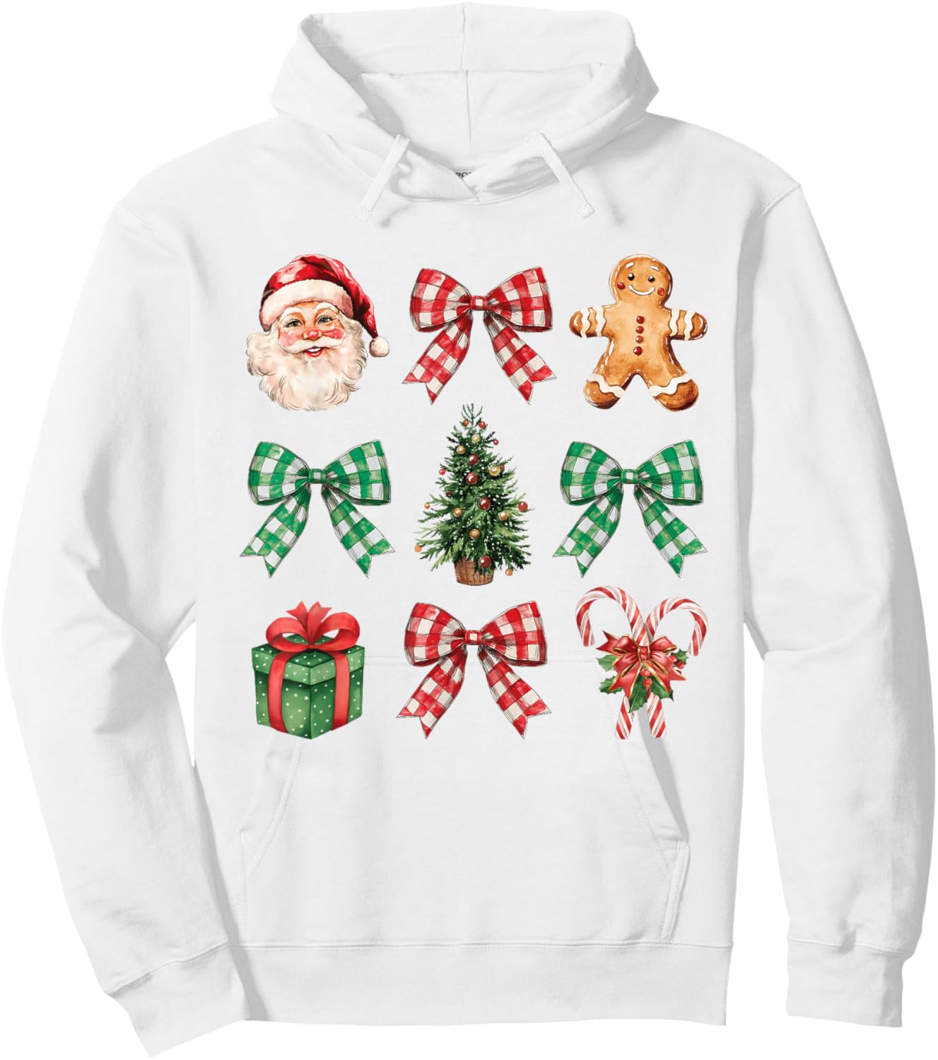 Coquette Bow Christmas Tree Santa Gingerbread Candy Cane Hoodie - Hoodie | White