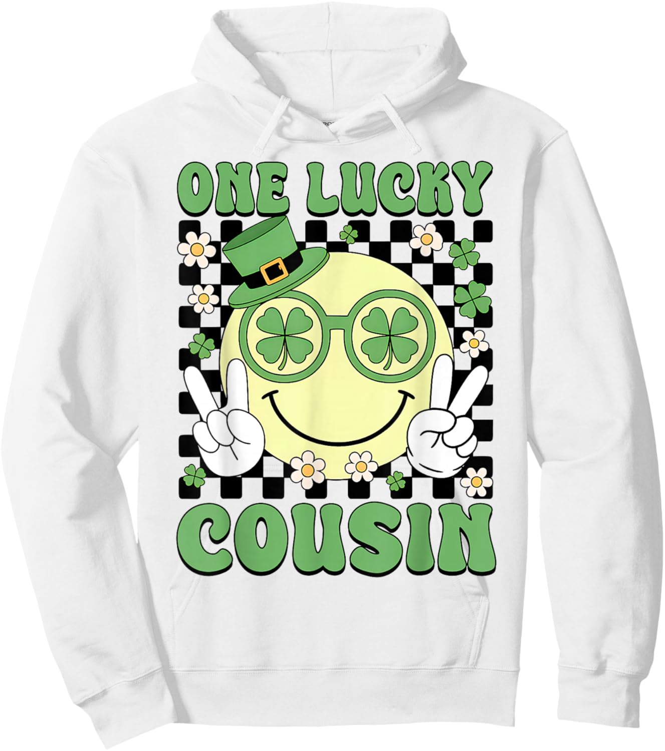 Groovy Shamrock One Lucky Cousin Happy St Patricks Day Hoodie - Hoodie | White