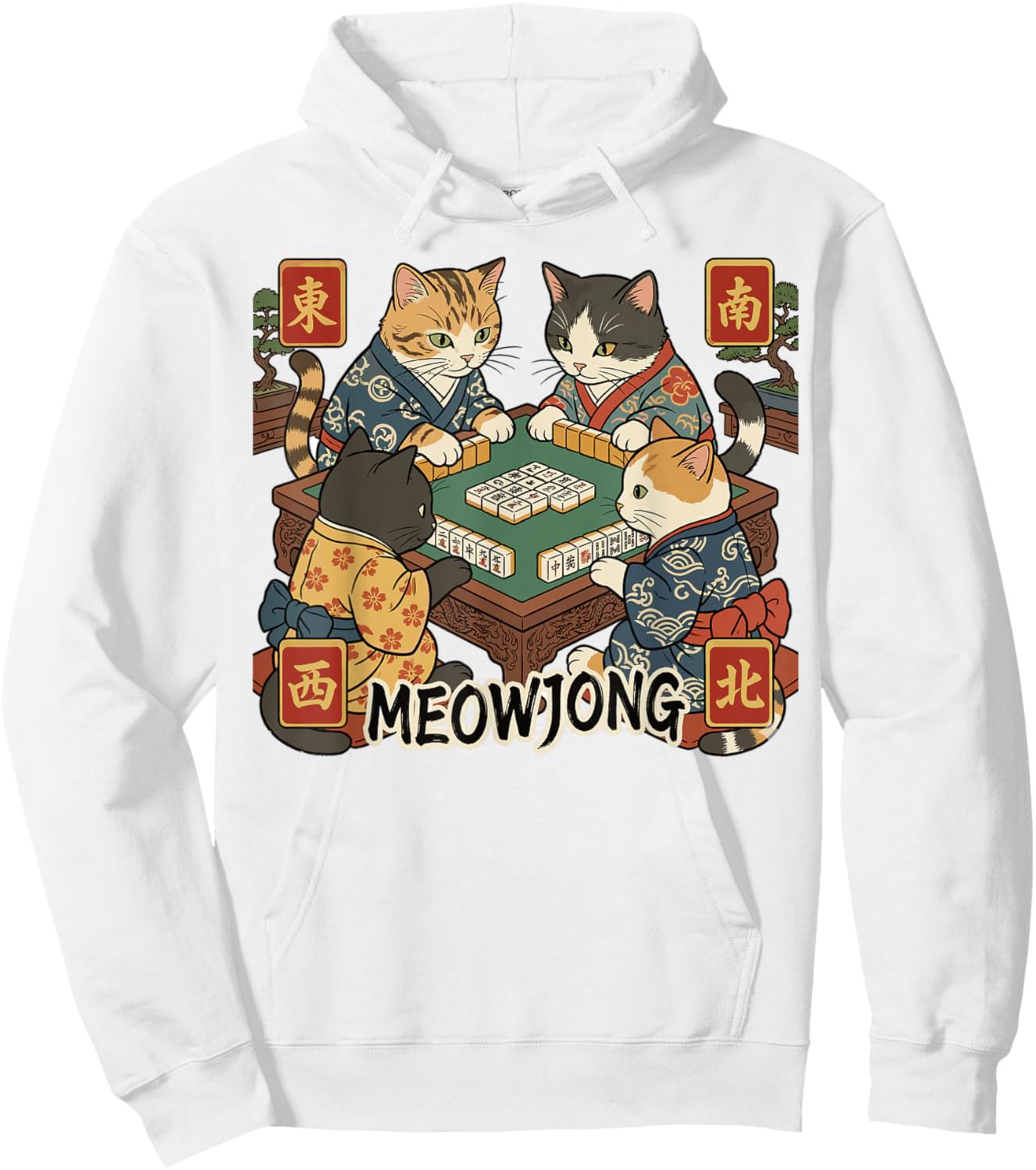 Meowjong Funny Mahjong Love Playing Chinese Game Hoodie - Hoodie | White