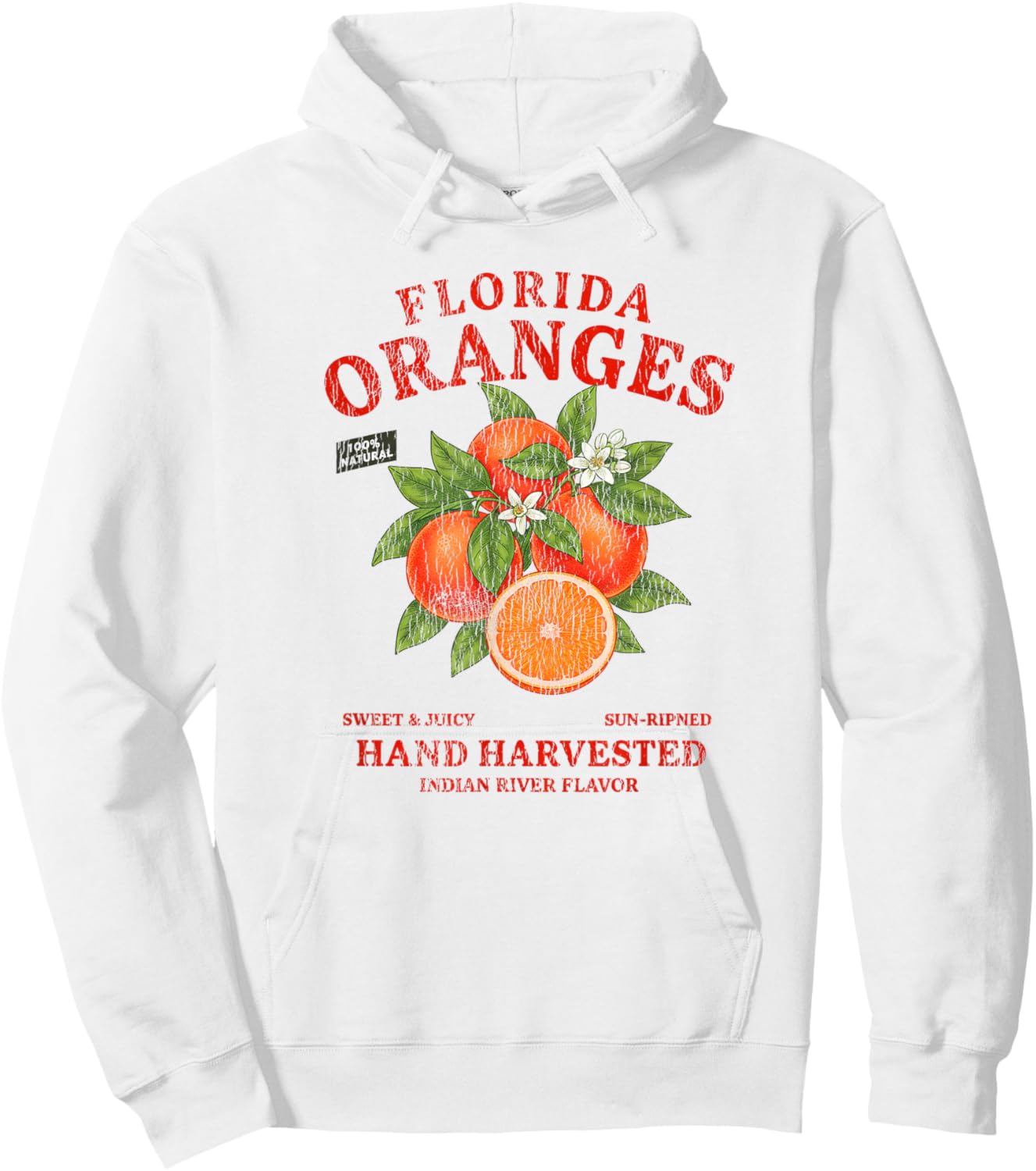 Florida Oranges Retro Label State Fruit Distressed Hoodie - Hoodie | White