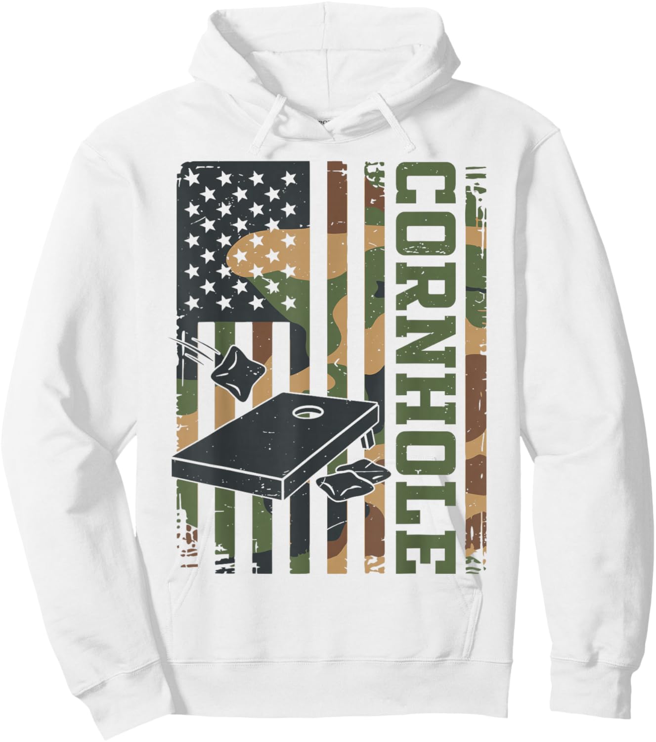Daddy Cornhole Dad Team Camo American Flag Corn Hole Funny Hoodie - Hoodie | White