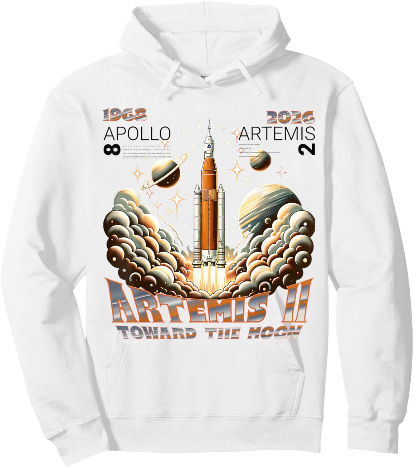 Artemis II Lunar Mission 2026 - Apollo 8 Legacy Comparison Hoodie - Hoodie | White