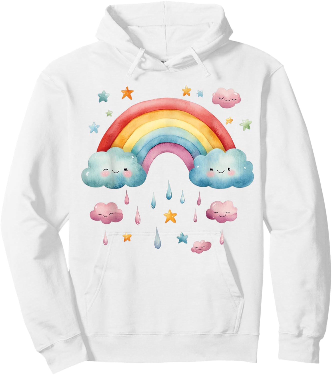 Rainbow with Cute Cloud and Rain Hoodie - Hoodie | White