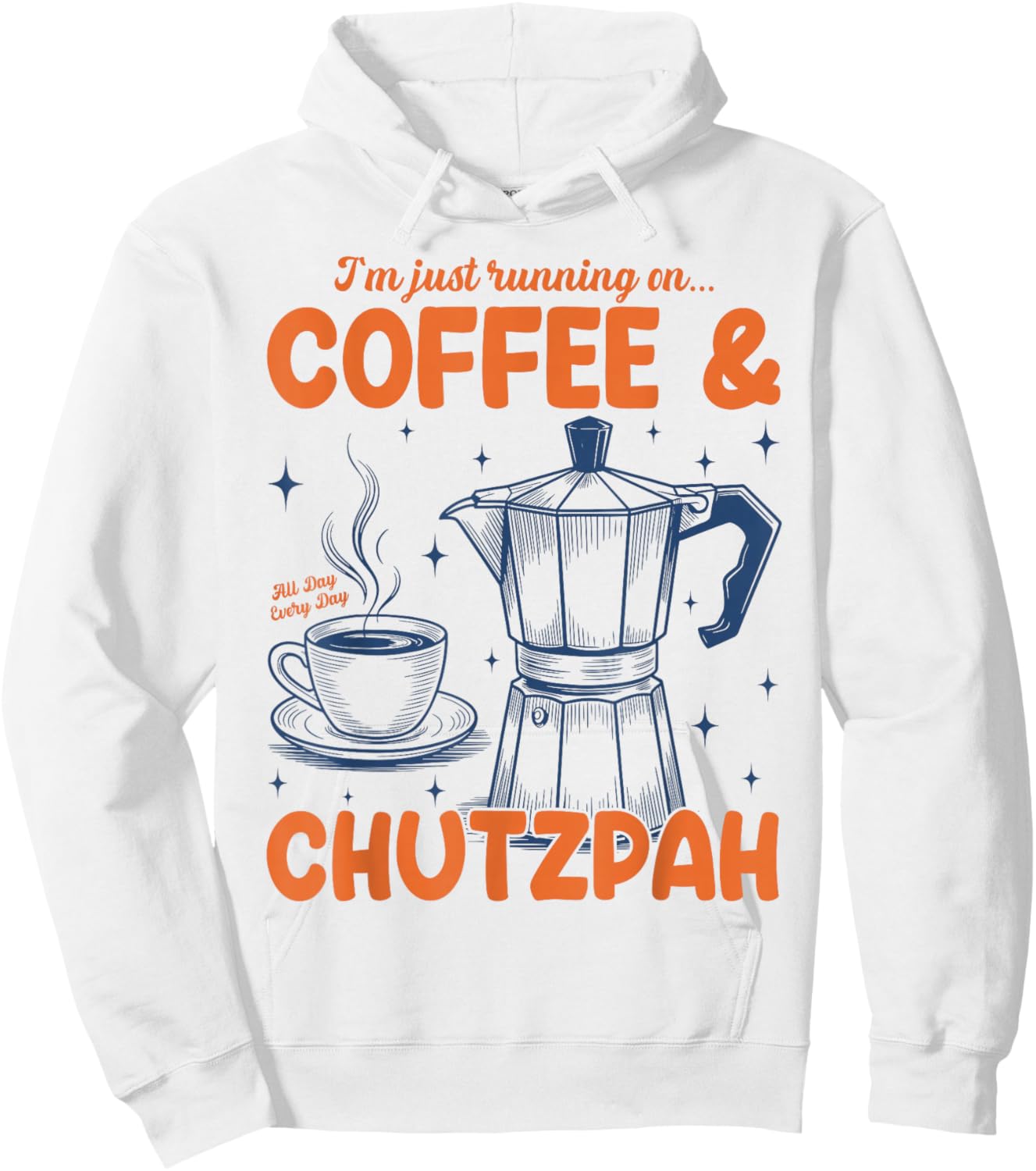 Running On Coffee & Chutzpah Retro Funny Jewish Coffee Lover Hoodie - Hoodie | White