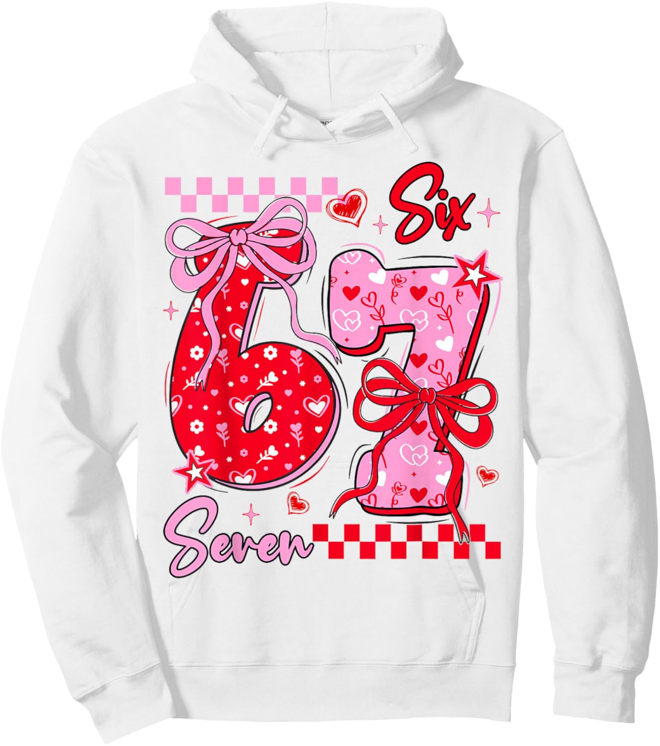 Funny Valentine’s Day 67 Meme 6 7 Valentine Bow Hearts Hoodie - Hoodie | White