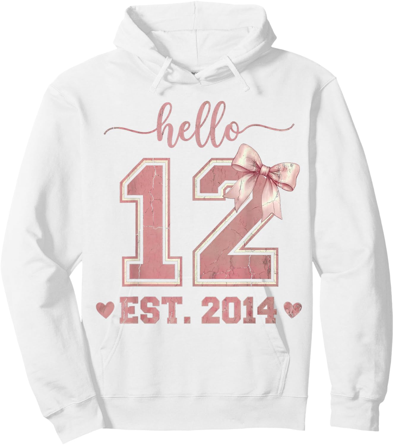 Hello Twelve EST 2014 12th Birthday Coquette 12 Year Old Hoodie - Hoodie | White