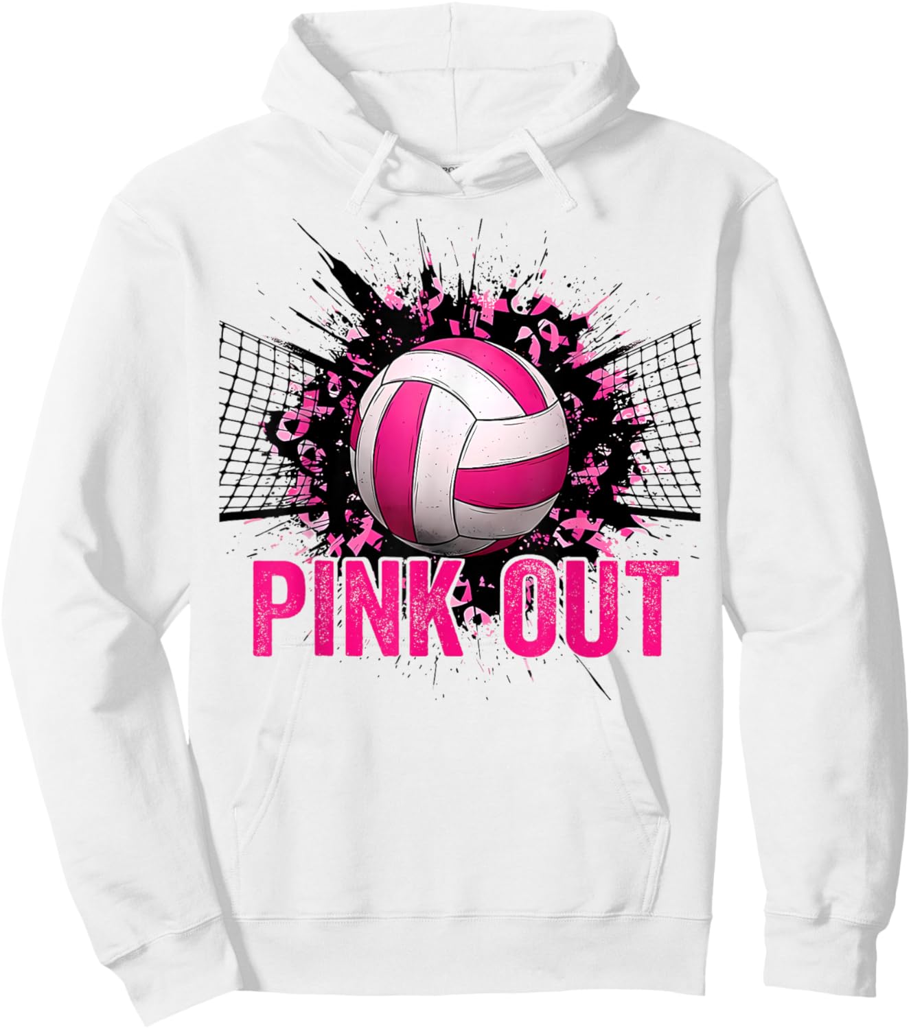 Volleyball Game Day Pink Out Breast Cancer Awareness Women Hoodie - Hoodie | White