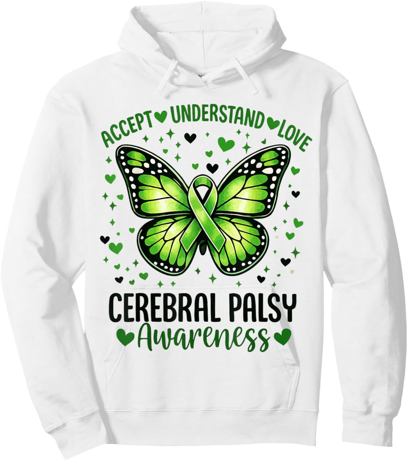 Accept Understand Love Butterfly Cerebral Palsy Awareness Hoodie - Hoodie | White