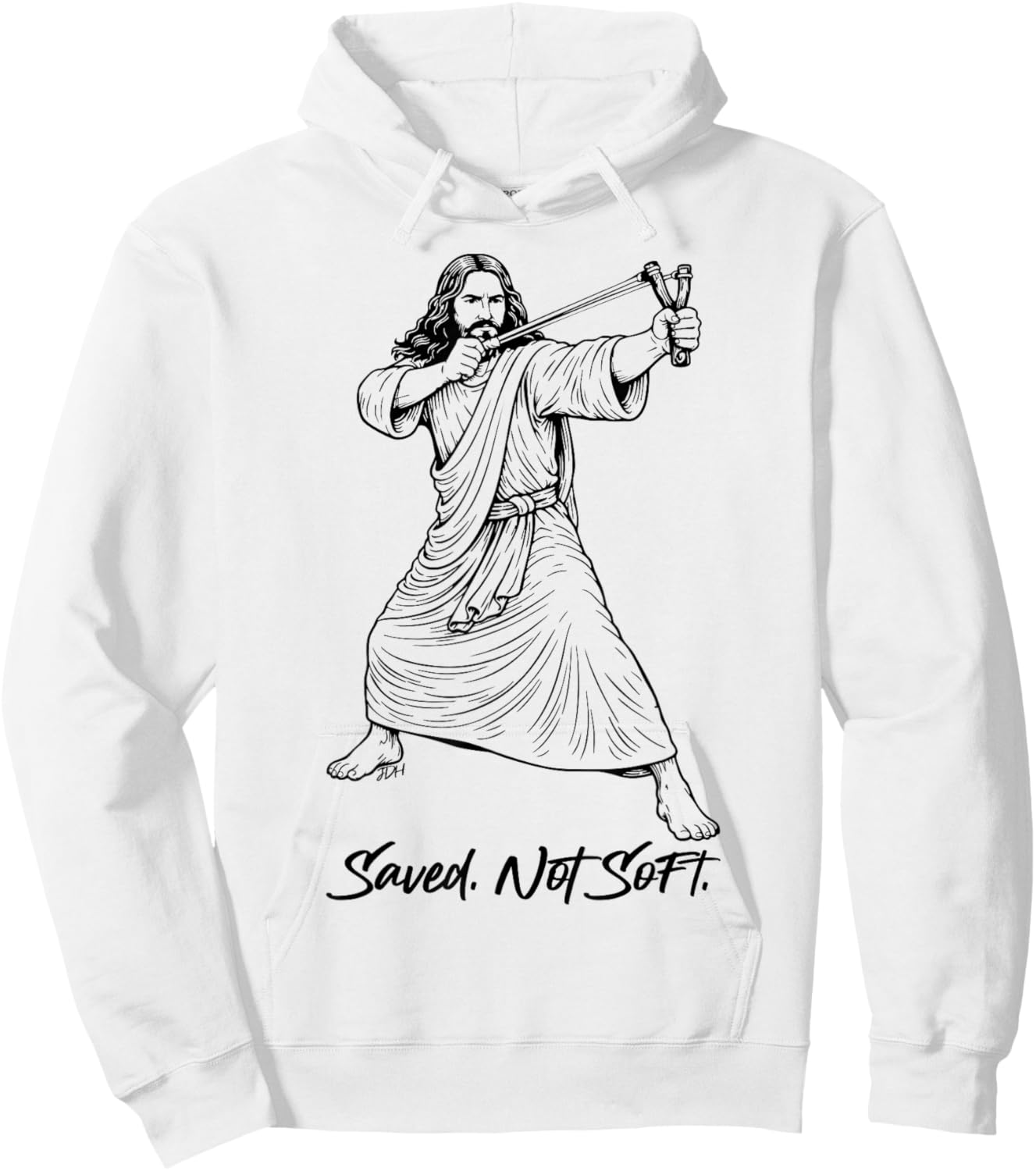 Funny Jesus with Slingshot Saved Not Soft Cute Christian Hoodie - Hoodie | White