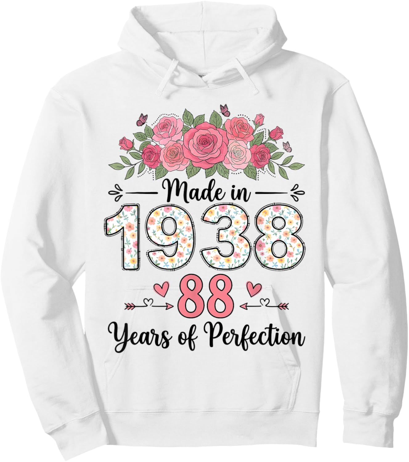 Made in 1938 Floral 88th Birthday Gifts Women 88 Years Old Hoodie - Hoodie | White
