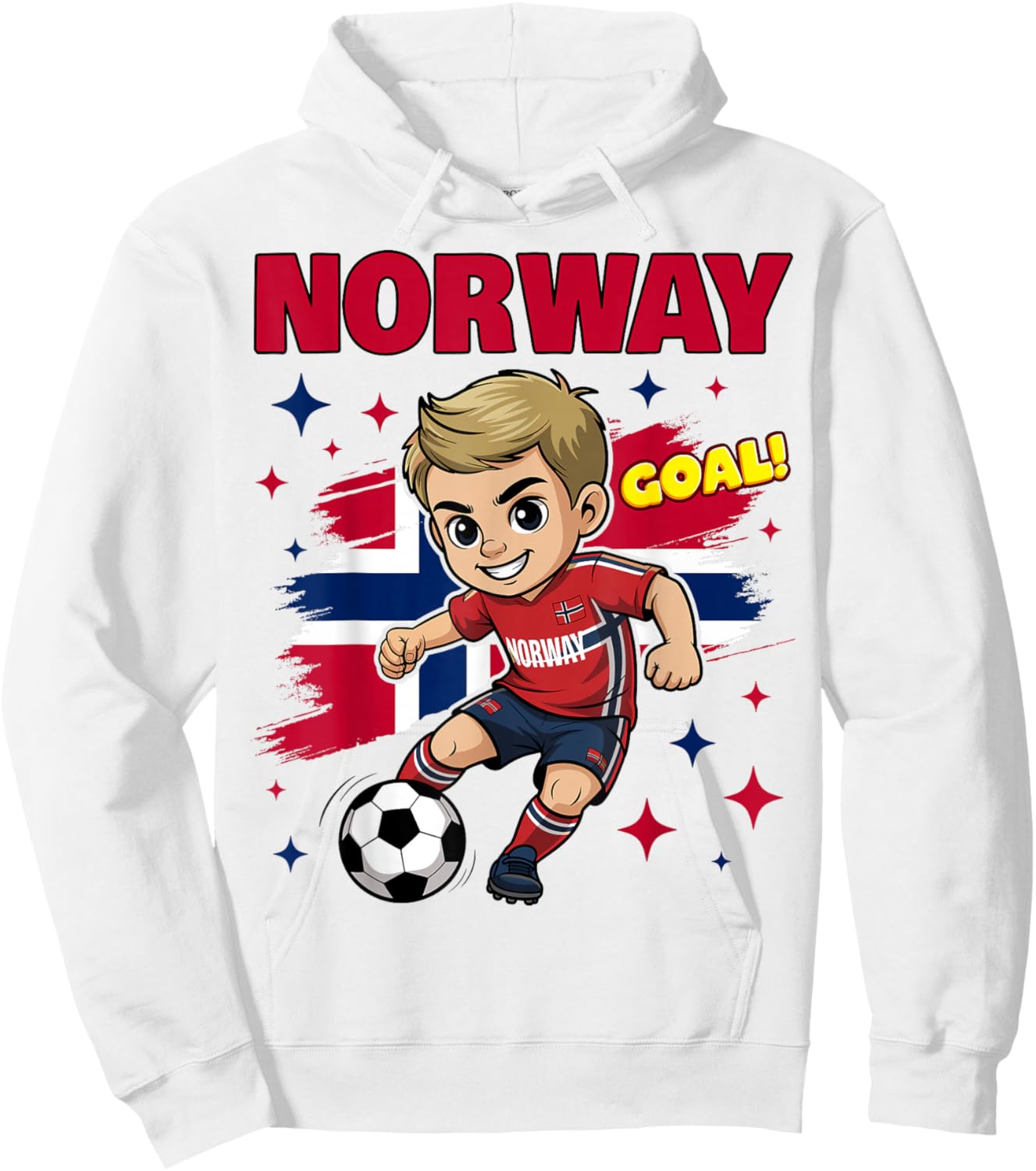 Norway Kid Goal Cartoon Norway Flag for Kids Hoodie - Hoodie | White
