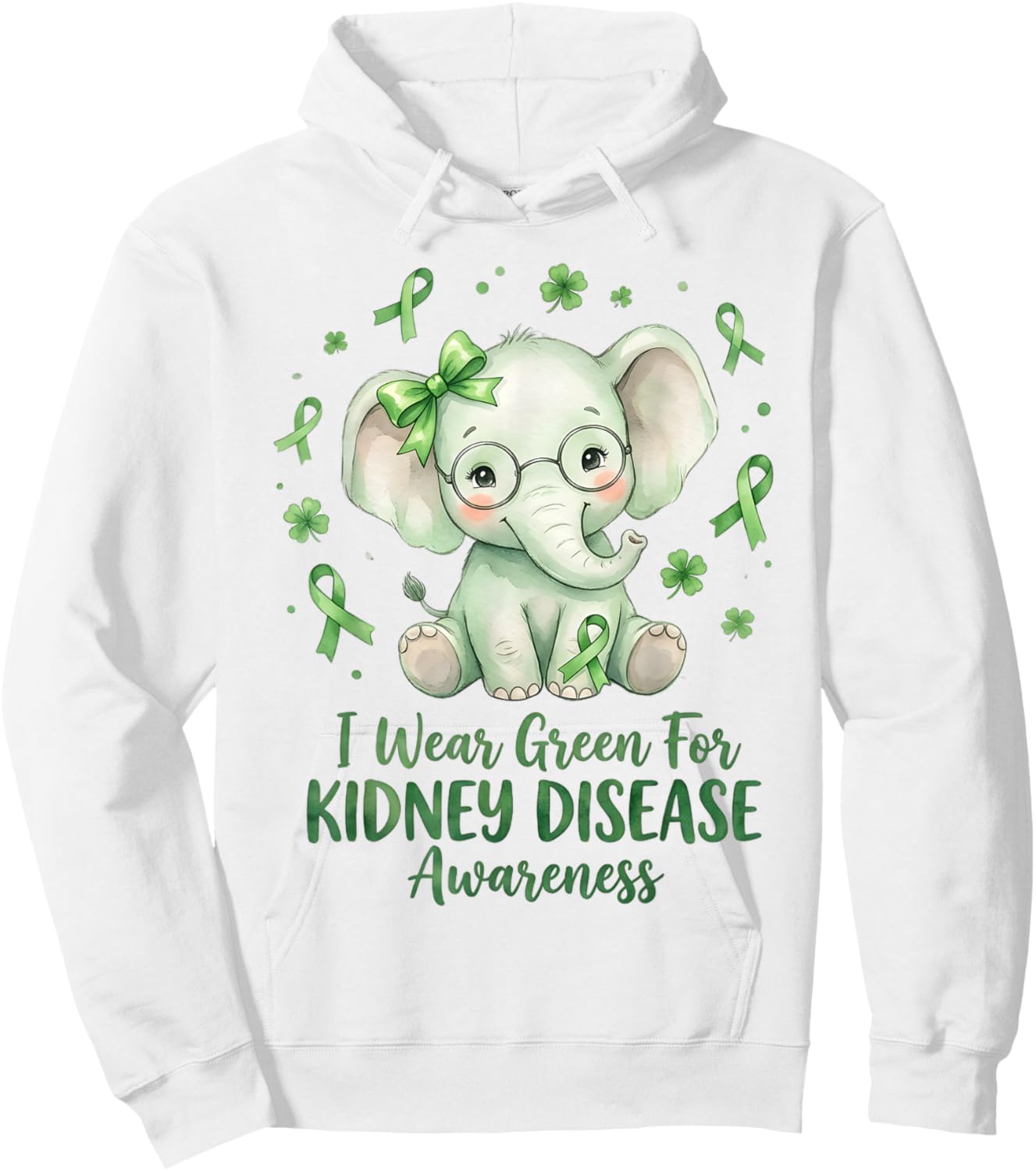 I Wear Green for Kidney Disease Awareness Cute Elephant Hoodie - Hoodie | White