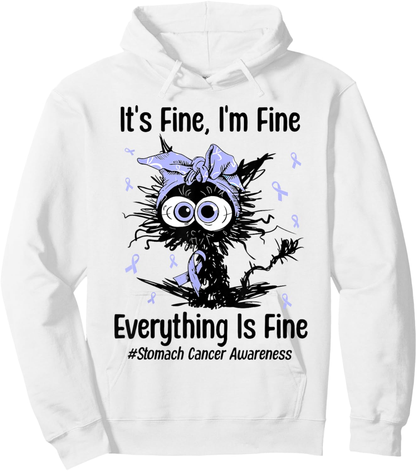 Positivity Stomach Cancer Awareness Cat Ribbon Periwinkle Hoodie - Hoodie | White