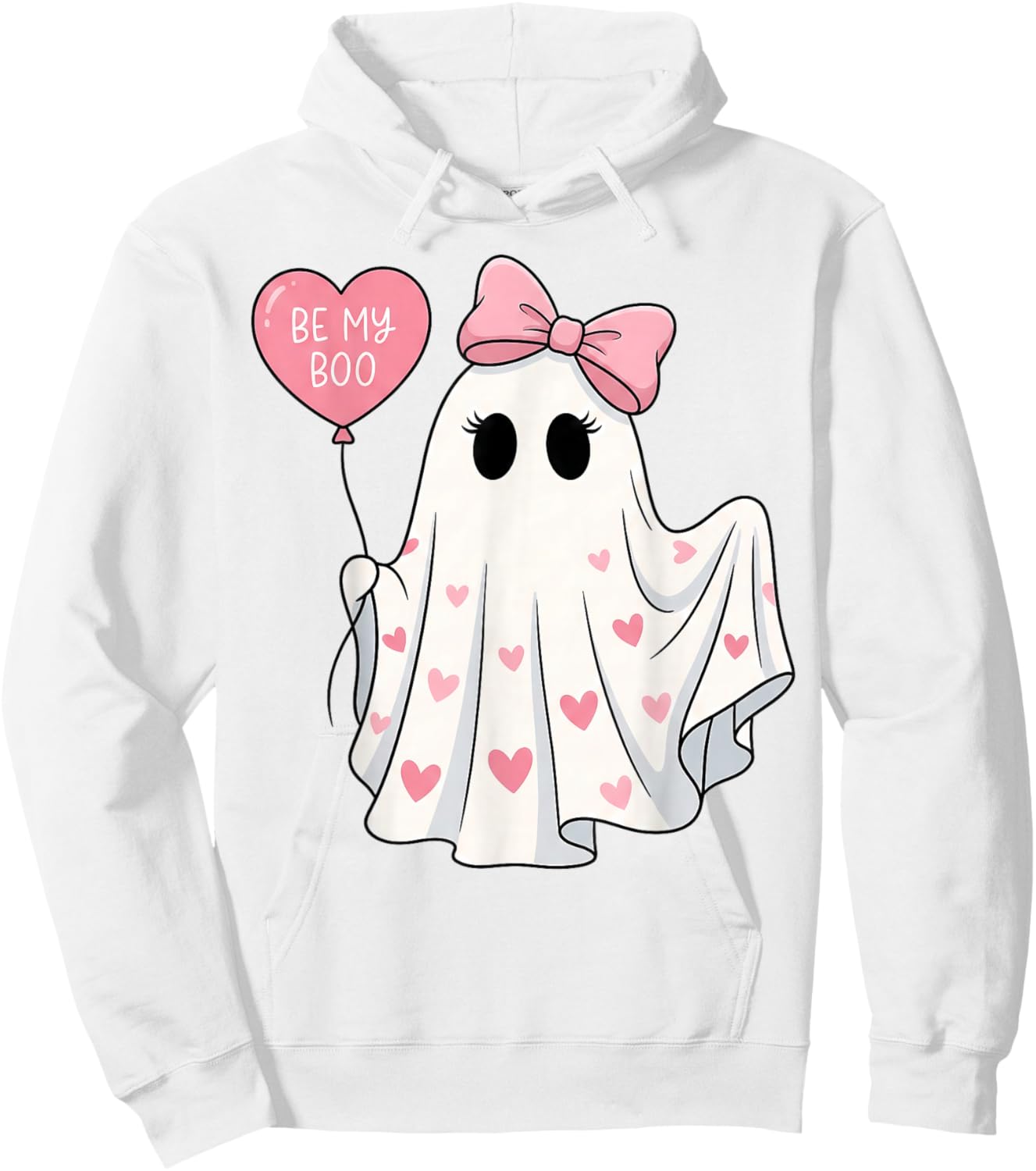 Be My Boo Cute Ghost Pink Bow and Hearts Valenween Hoodie - Hoodie | White