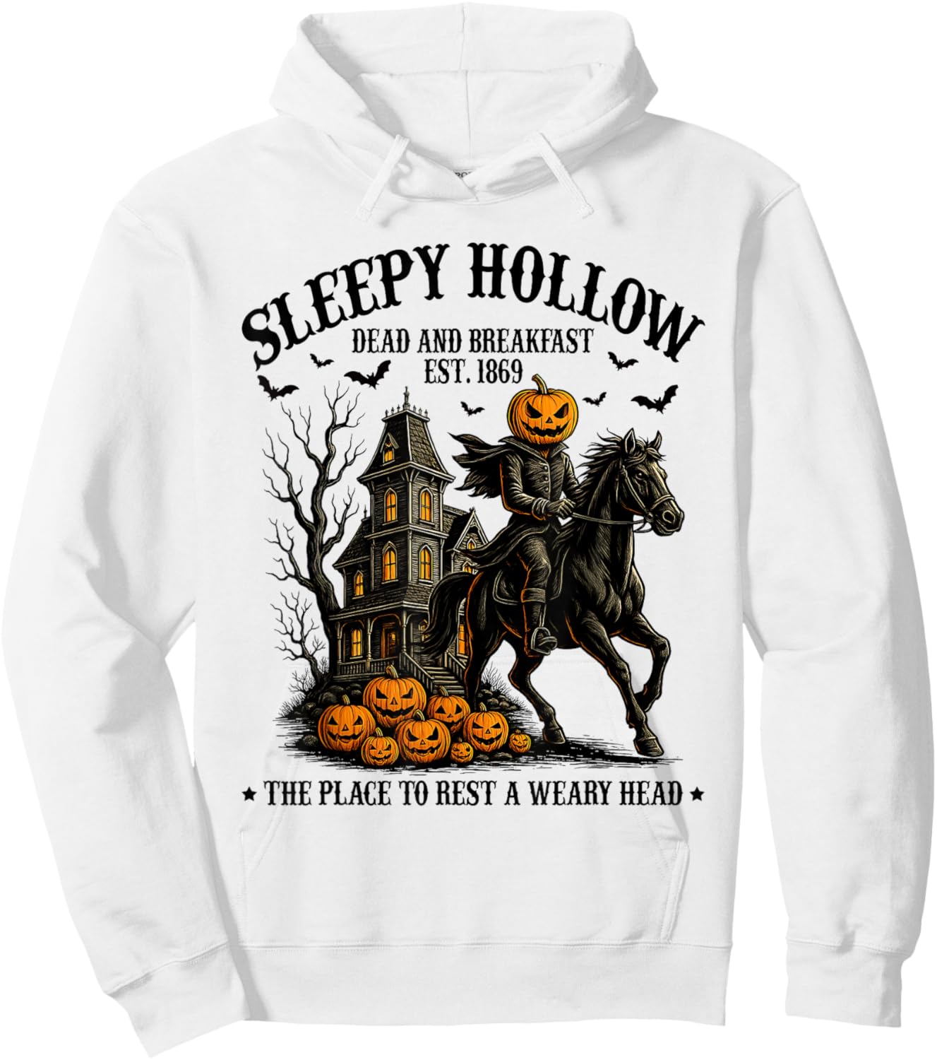 Sleepy Hollow Dead and Breakfast Est 1869 Headless Horseman Hoodie - Hoodie | White