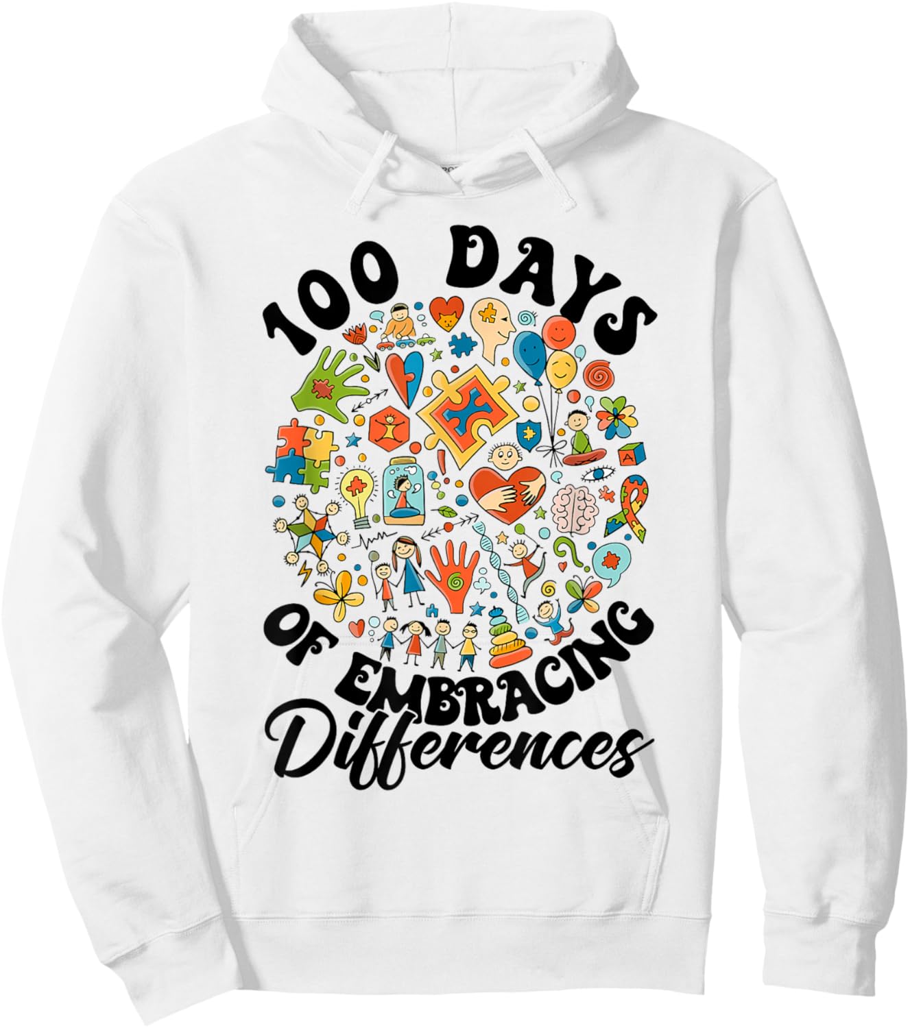 Embrace Differences 100 Days of School Autism Awareness Kids Hoodie - Hoodie | White