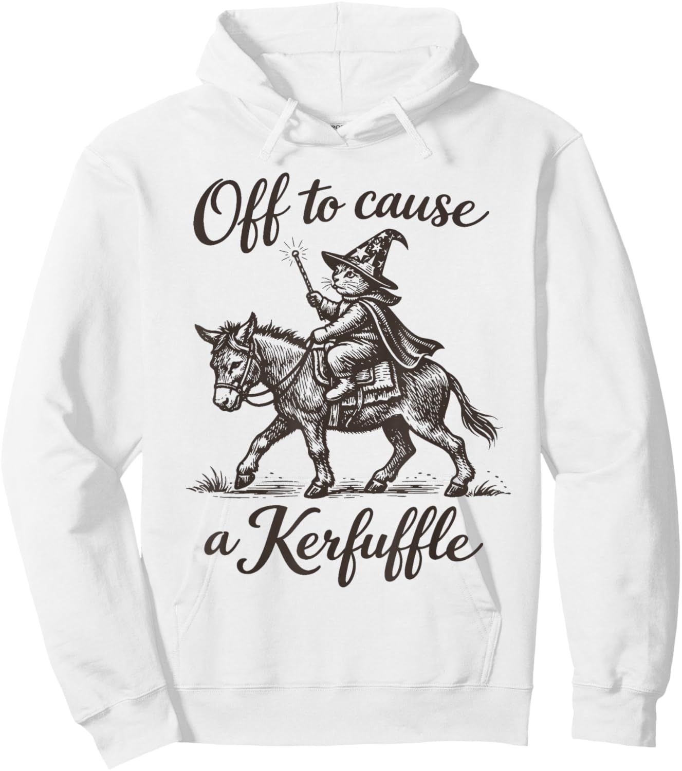 Funny Cat Donkey Bear Graphic Off to Cause a Kerfuffle Hoodie - Hoodie | White