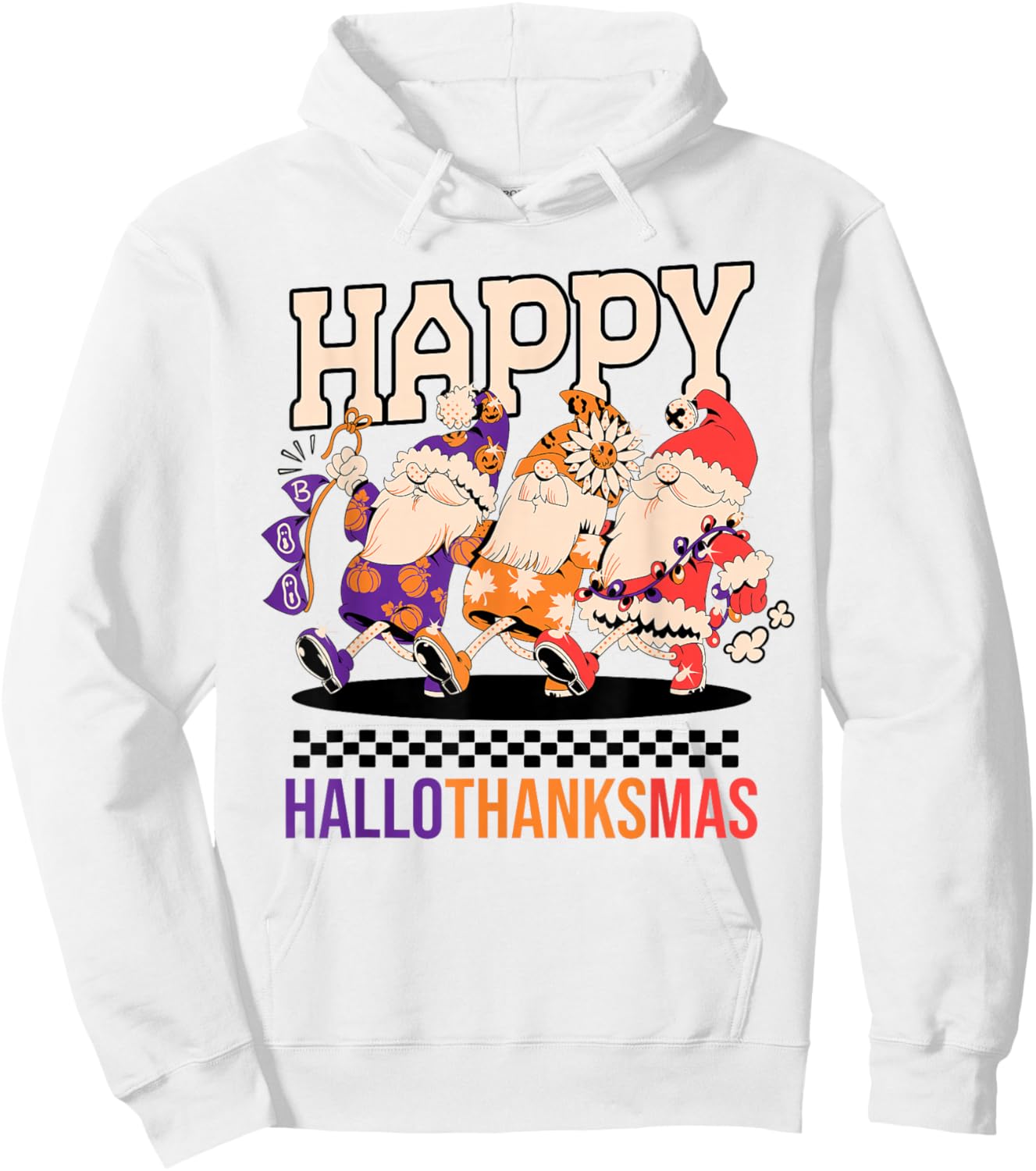Happy HalloThanksMas Holiday Gnomes Design Hoodie - Hoodie | White