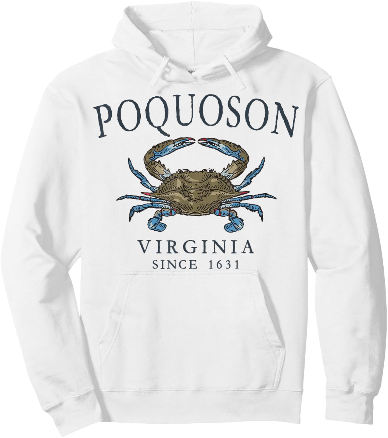 Poquoson Virginia Blue Crab Since 1631 Slate Letters Hoodie - Hoodie | White