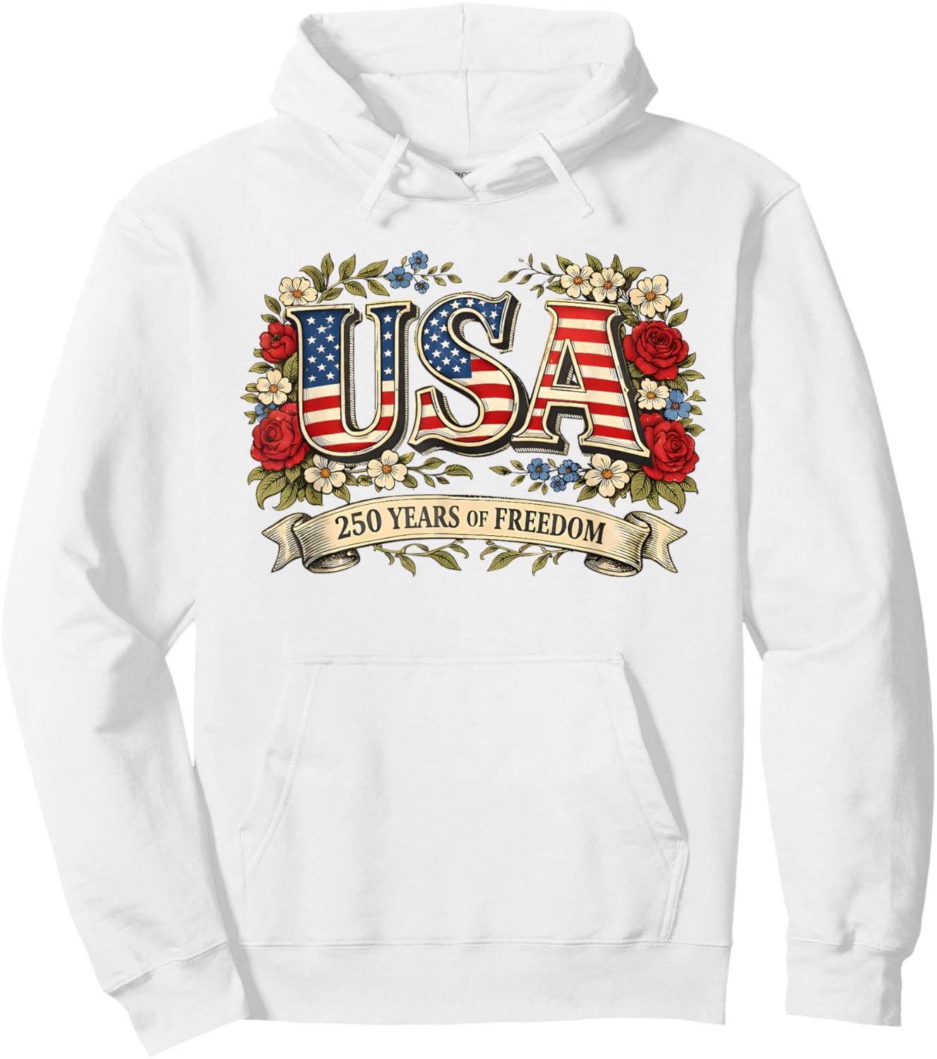 USA 250 Years of Freedom Floral Rose Patriotic Vintage Hoodie - Hoodie | White