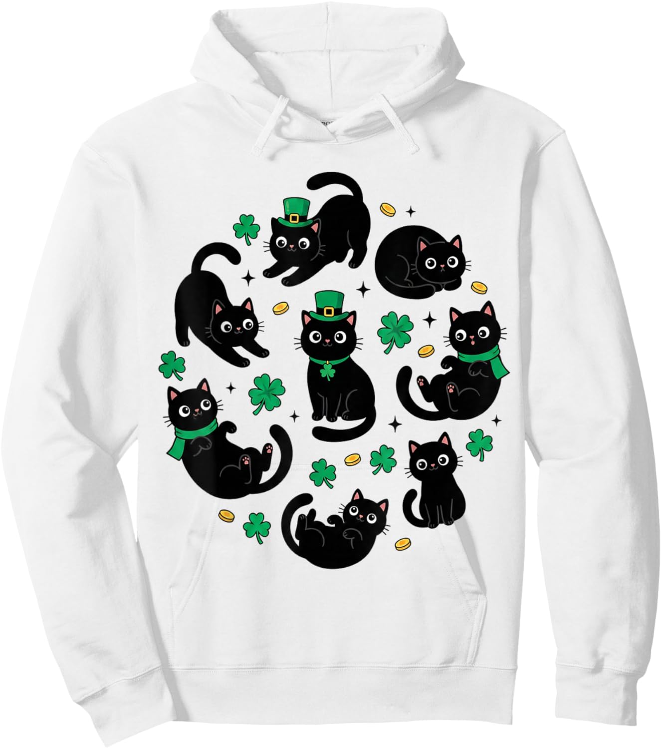Cute Cats St. Patrick Black Cat Shamrock Kitty Irish Hoodie - Hoodie | White