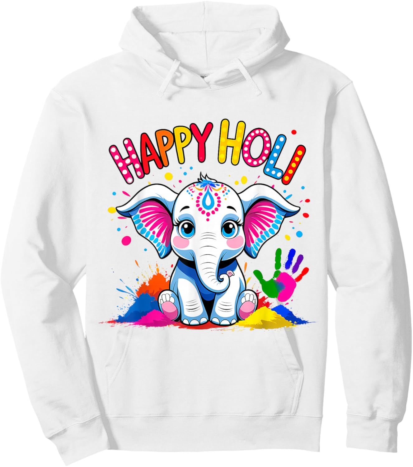 Happy Holi Kids Boys Toddler Girl India Hindu Color Elephant Hoodie - Hoodie | White