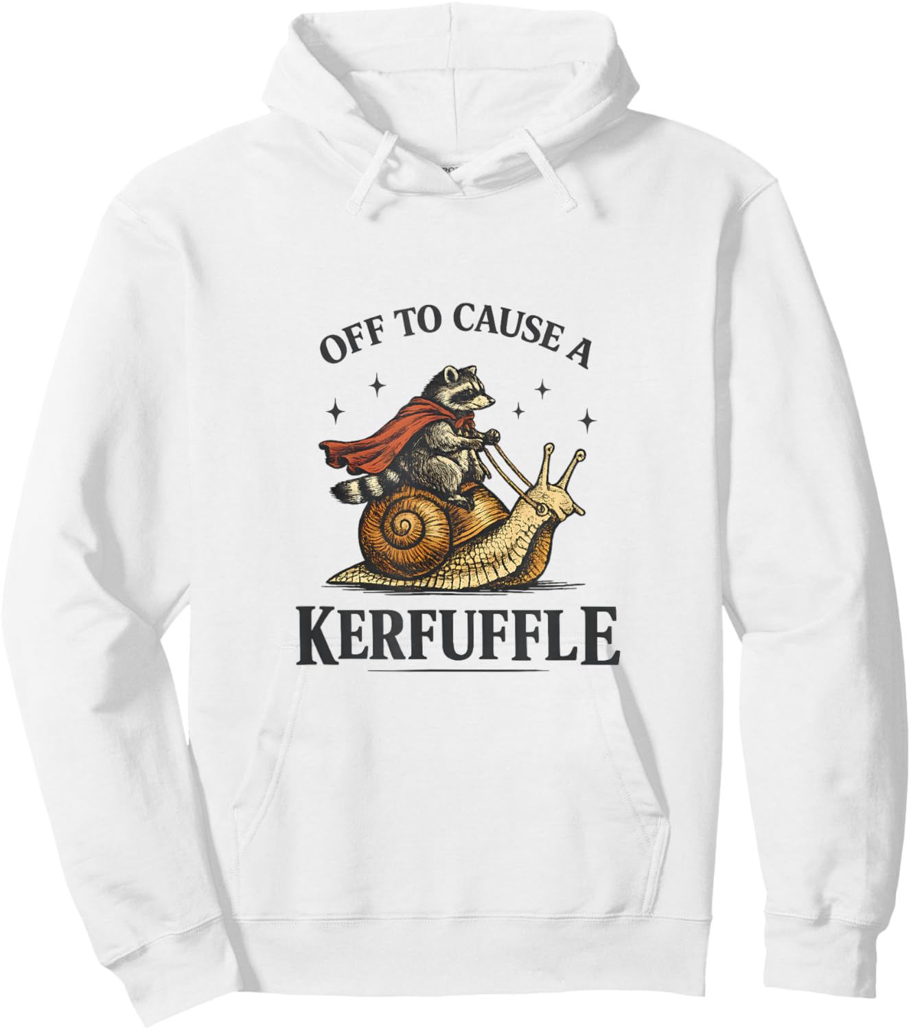 Off to Cause A Kerfuffle Raccoon Riding Snail Hoodie - Hoodie | White