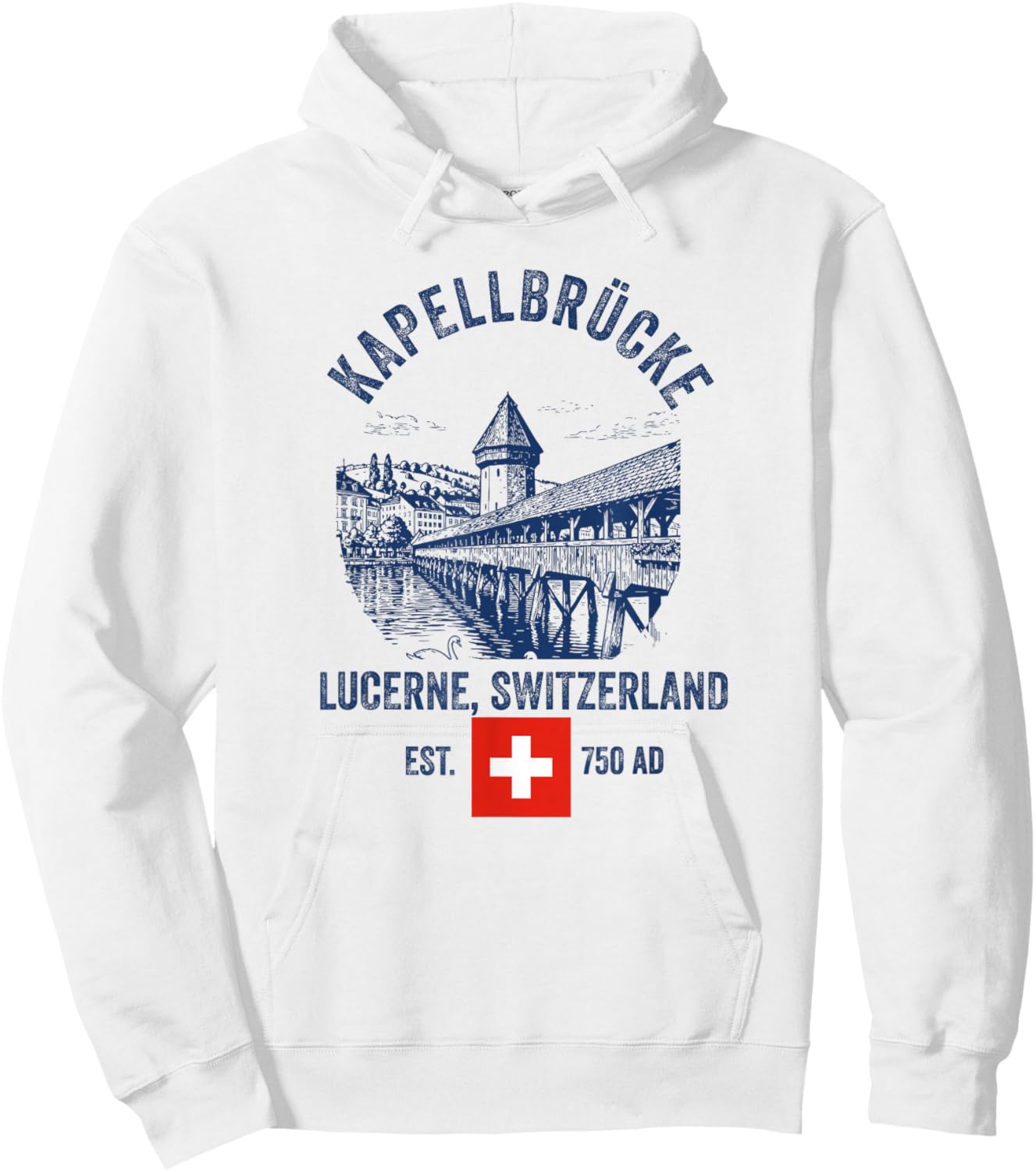 Lucerne Switzerland Flag Skyline Souvenir Bridge Chapel Hoodie - Hoodie | White