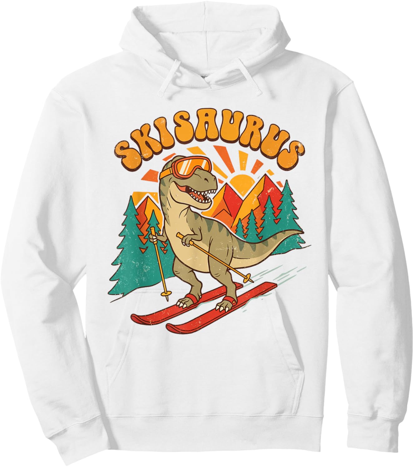 Skisaurus Skiing Dinosaur Vintage Winter Sports Hoodie - Hoodie | White