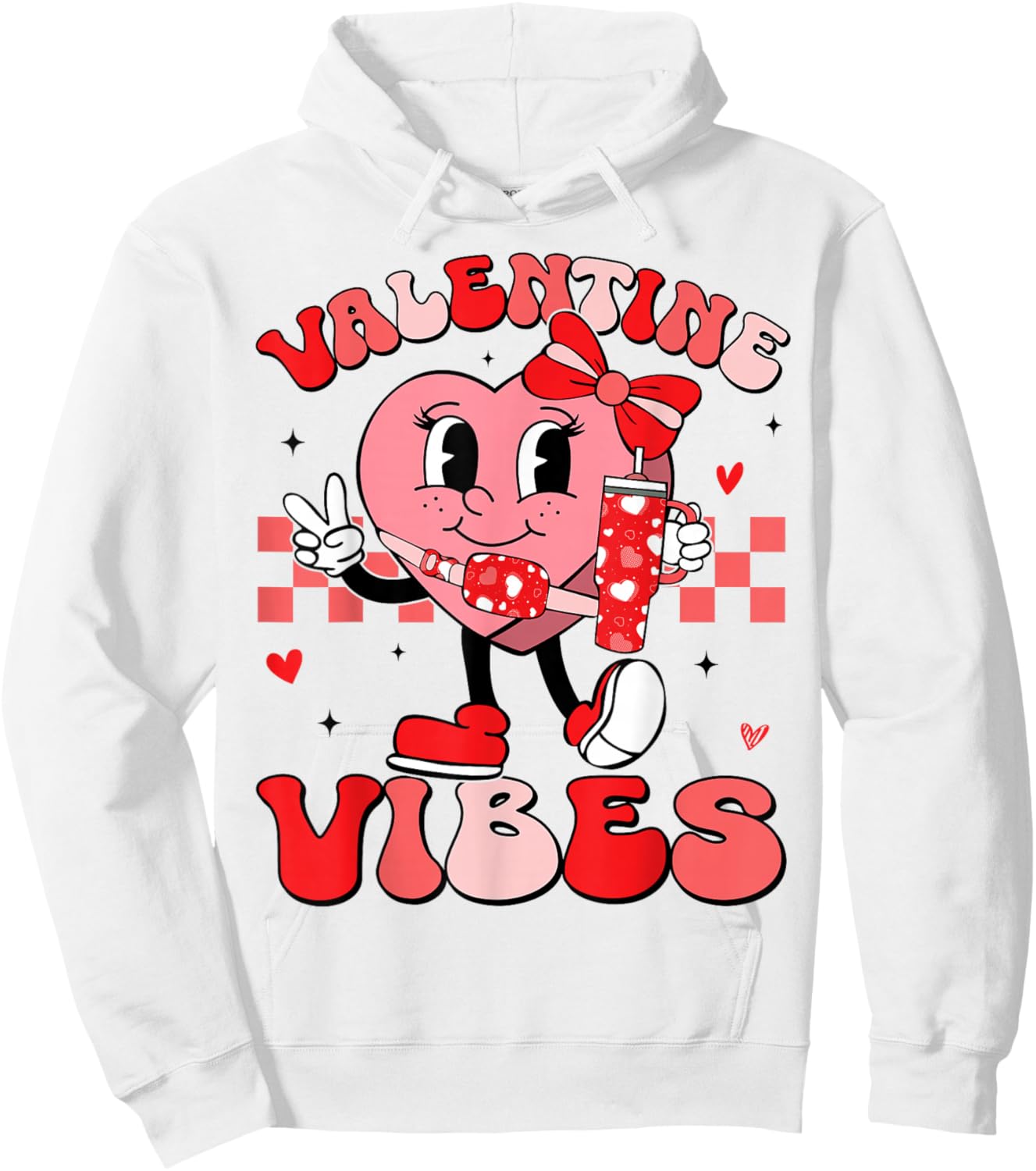 Valentine Vibes Groovy Valentines Day Shirt Women Girls Kids Hoodie - Hoodie | White