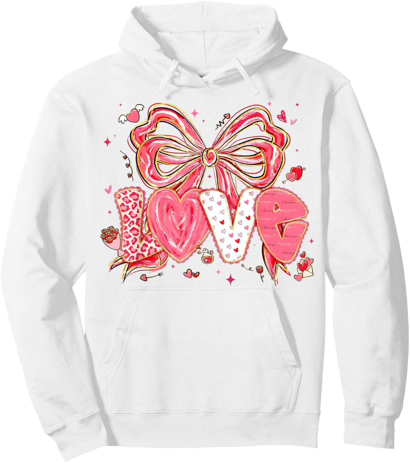 Coquette Bow Hearts Love Valentine XOXO Be Mine Cute Girly Hoodie - Hoodie | White
