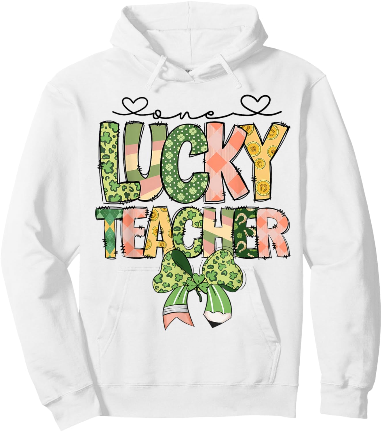 One Lucky Teacher St.Patrick's Day Shamrock Irish Ireland Hoodie - Hoodie | White