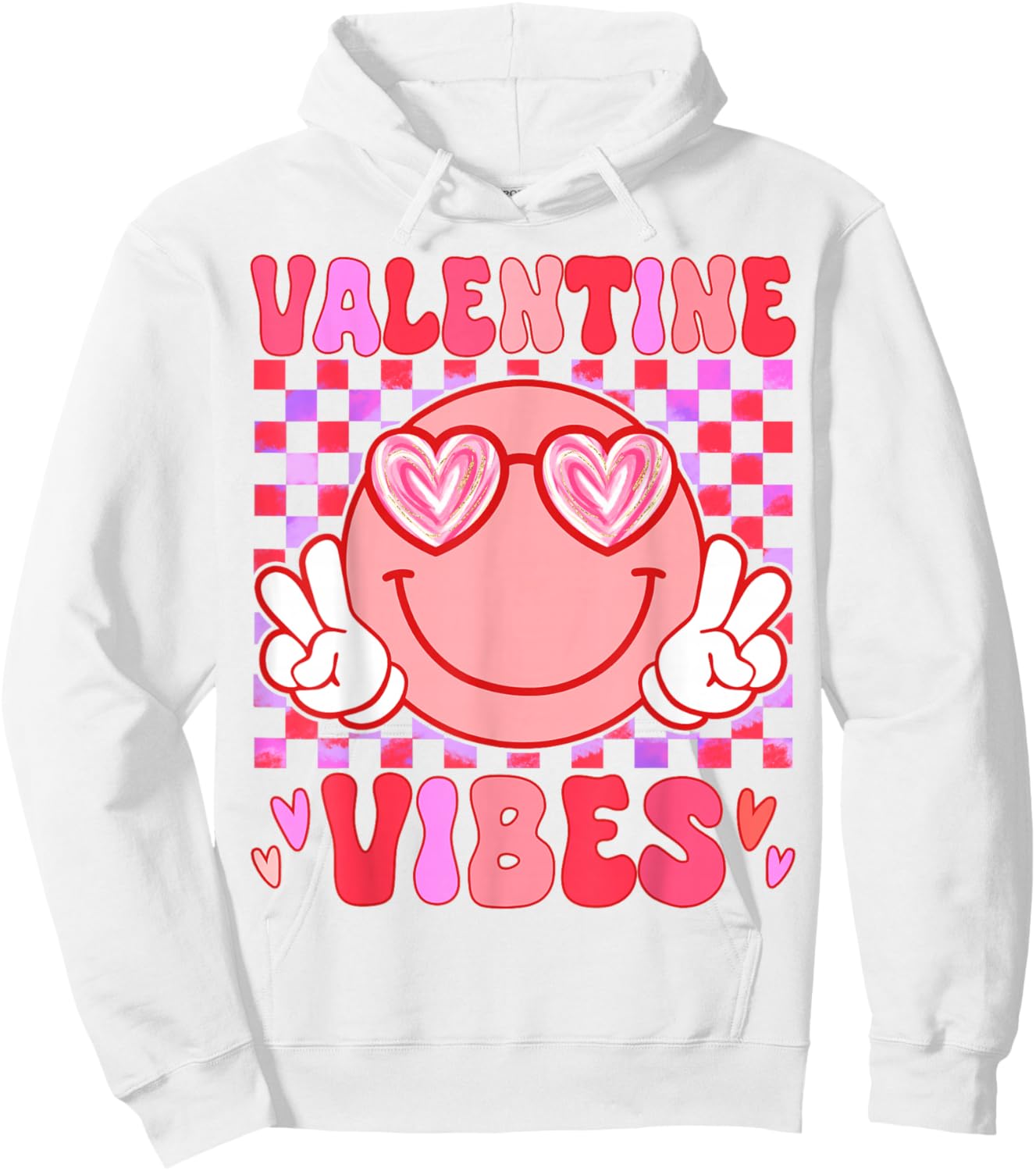 Preppy Valentine Vibes Girl Happy Valentines Day Hoodie - Hoodie | White