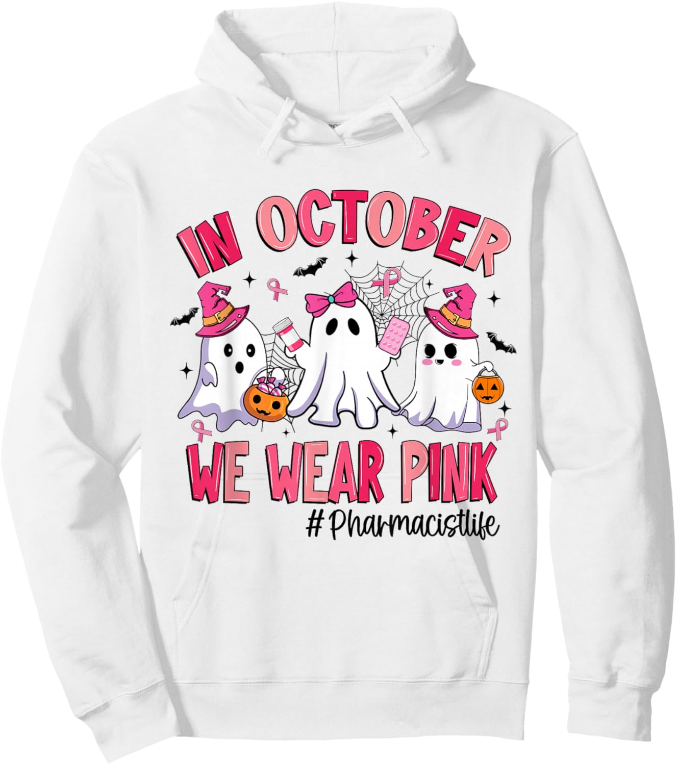 in October We Wear Pink Pharmacist Life Breast Cancer Hoodie - Hoodie | White