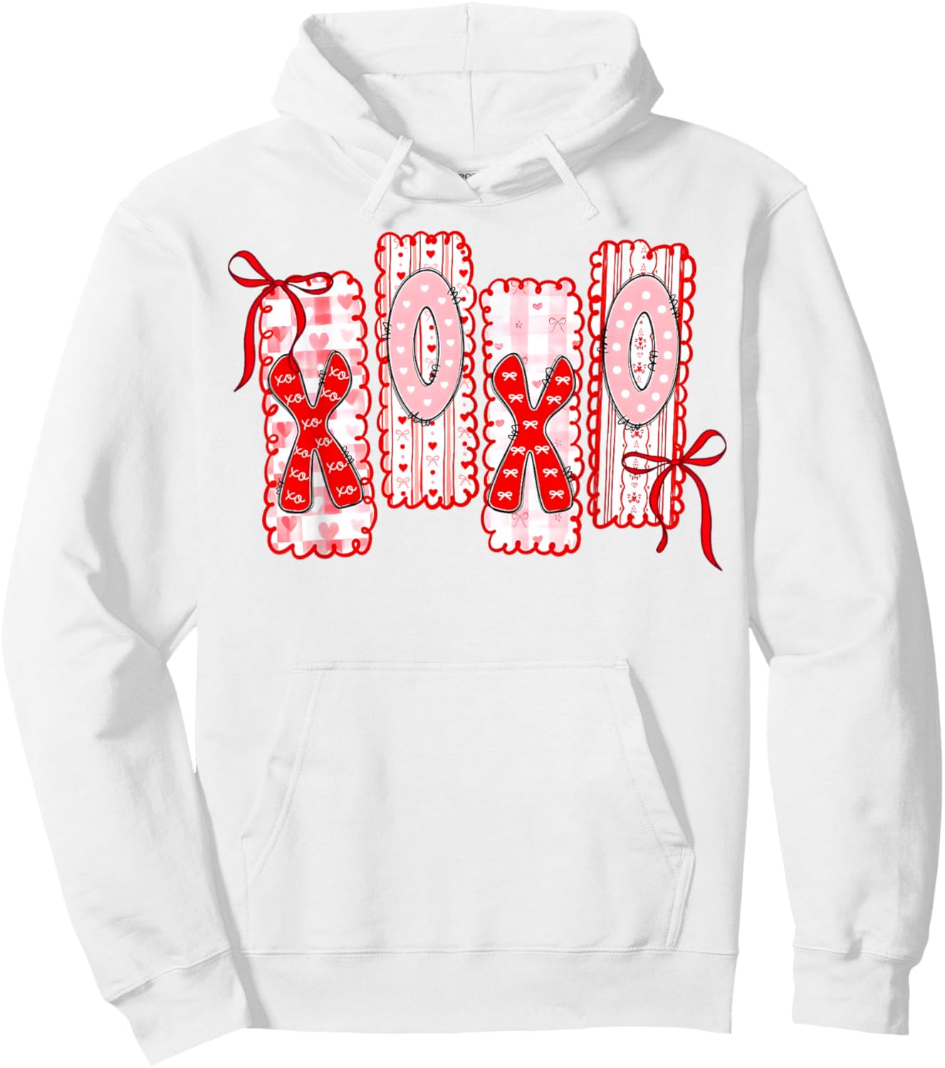 Coquette Valentine XOXO Funny Valentine Red Bow Hearts Lover Hoodie - Hoodie | White